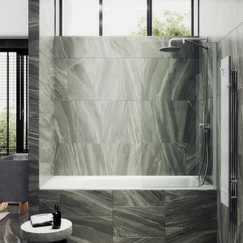 Шторка на ванну Maybah Glass MGV-59-1ш 600x1400 в широком профиле Белый стекло прозрачное