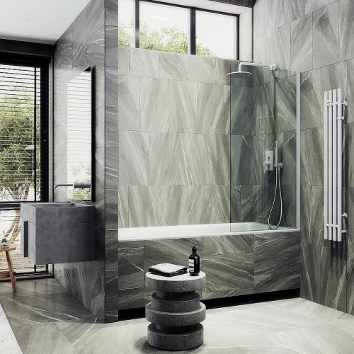 Шторка на ванну Maybah Glass MGV-59-1ш 600x1400 в широком профиле Белый стекло прозрачное