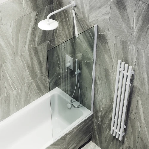 Шторка на ванну Maybah Glass MGV-59-1ш 600x1400 в широком профиле Белый стекло прозрачное