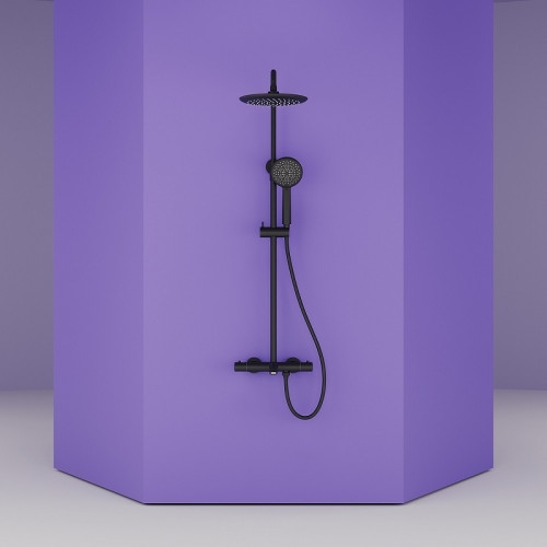 Душевая система Sancos Game SC3001MB с термостатом Черная матовая латунь на стену