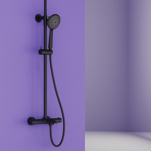 Душевая система Sancos Game SC3001MB с термостатом Черная матовая латунь на стену