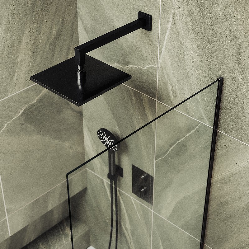 Шторка на ванну Maybah Glass MGV-65-6у 900x1400 в узком профиле Черный стекло прозрачное
