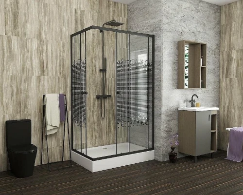 Душевой уголок Niagara Eco 100х80 NG-018-14Q BLACK профиль Черный стекло прозрачное с рисунком