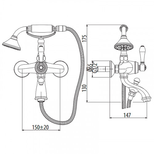 Смеситель для ванны Gattoni Orta 2700/27V0 OLD Бронза латунь на стену