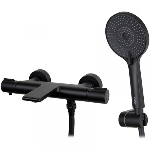 Смеситель для ванны Kaiser Serio 05322-9 с термостатом Черный матовый латунь на стену