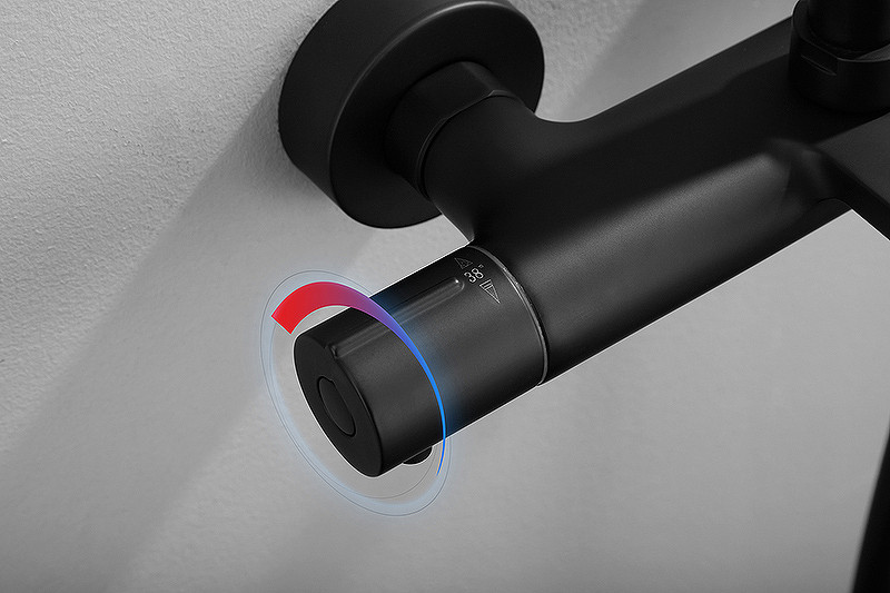 Смеситель для ванны Kaiser Serio 05322-9 с термостатом Черный матовый латунь на стену