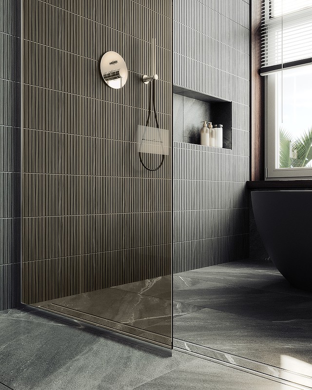 Душевая перегородка Maybah Glass MGD-678-5у 1090x1950 в узком профиле Хром матовый стекло бронзовое