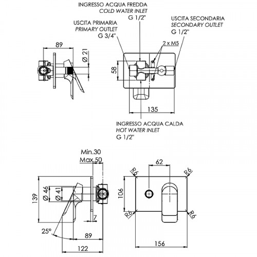 Смеситель для душа Remer Infinity I09HRG Хром латунь встраиваемый