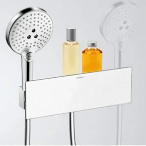 Шланговое подсоединение Hansgrohe Fixfit Porter 300 26456400 с полкой и держателями лейки Хром Белый на стену