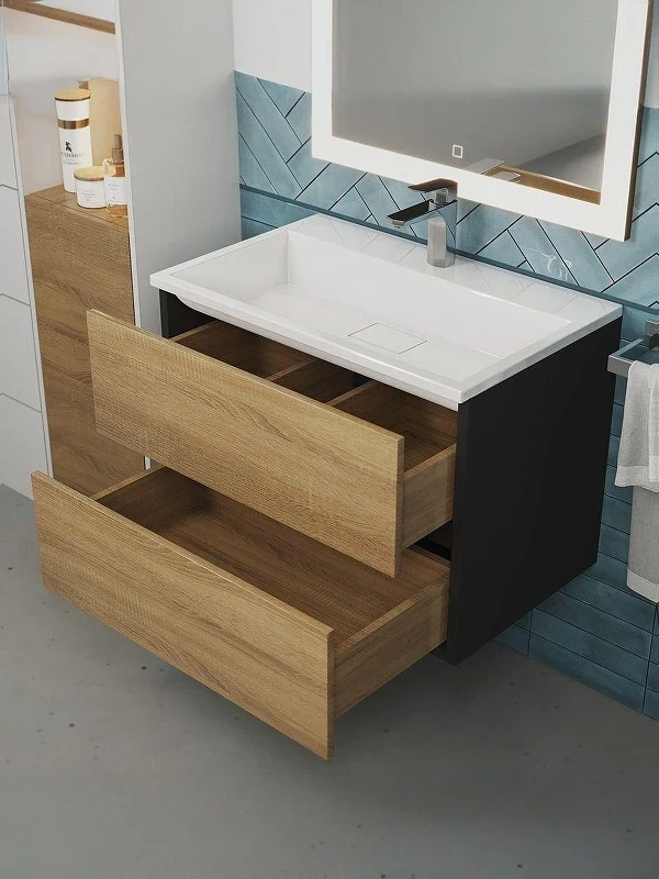 Тумба с раковиной Uperwood Barsa 70 293020547 подвесная цвет Черный матовый Дуб сонома