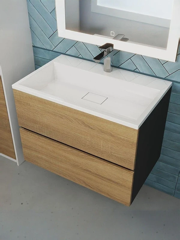 Тумба с раковиной Uperwood Barsa 70 293020547 подвесная цвет Черный матовый Дуб сонома