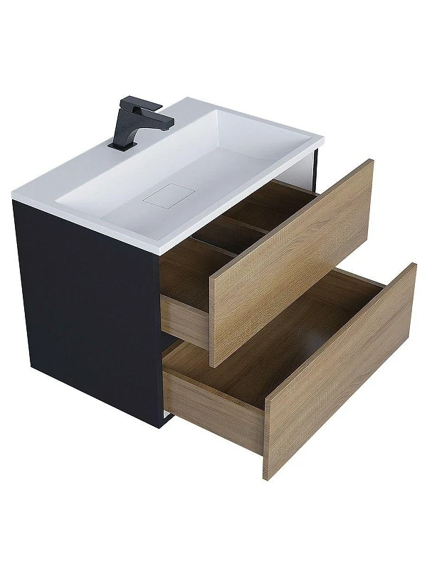 Тумба с раковиной Uperwood Barsa 70 293020547 подвесная цвет Черный матовый Дуб сонома