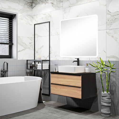 Тумба под раковину Runo Мальта 85 00-00001099 Дуб Черная МДФ / ЛДСП