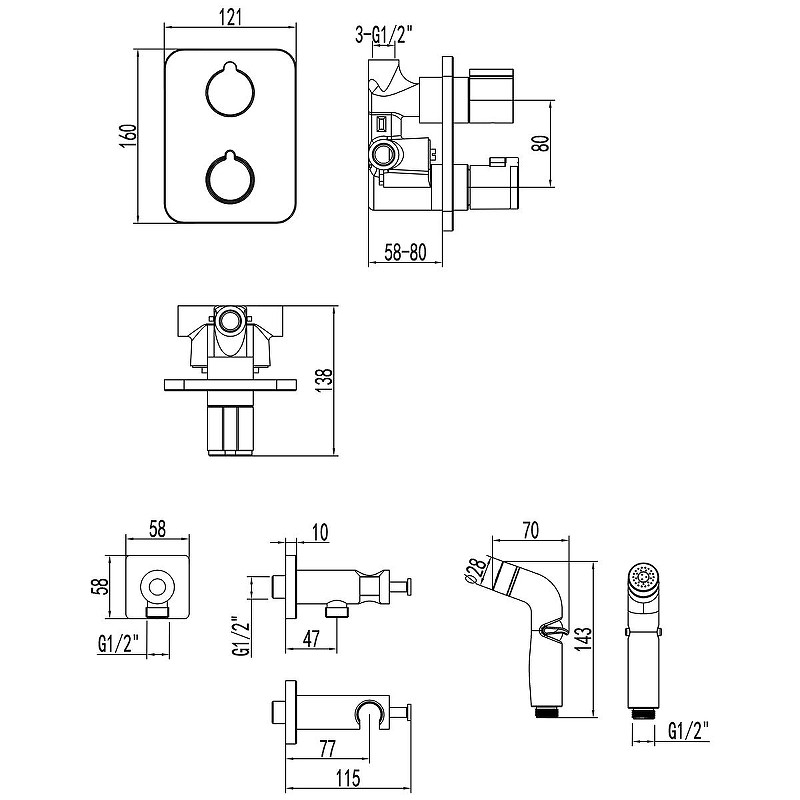 Гигиенический душ со смесителем Lemark Bronx LM3740BL c термостатом цвет Черный