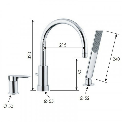 Смеситель на борт ванны Remer Infinity I07BG Золото брашированное латунь