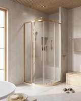 Душевой уголок Cezares Relax-304 90x90 RELAX-304-R-2-90-C-BORO профиль Брашированное золото стекло прозрачное