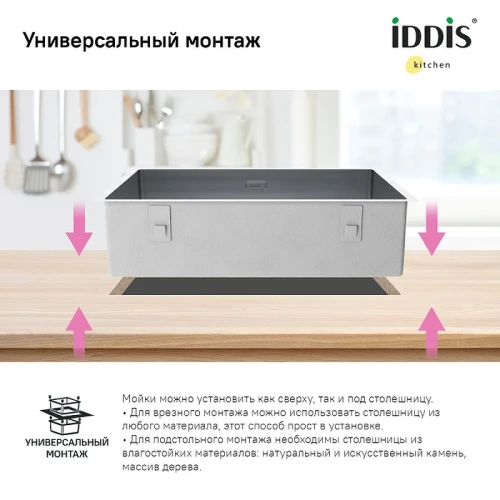 Кухонная мойка Iddis Edifice 74 EDI74S0i77 Сатин нержавеющая сталь встраиваемая сверху, встраиваемая снизу