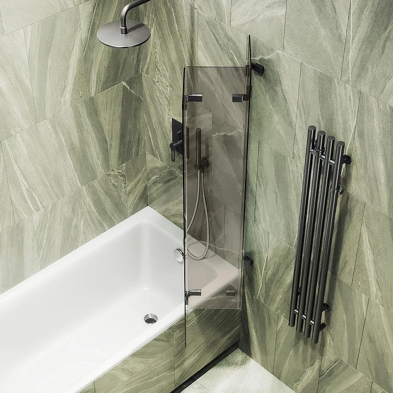 Шторка для ванны Maybah Glass MGV-580-6 750х1400 складная 3 секции Черный стекло бронзовое