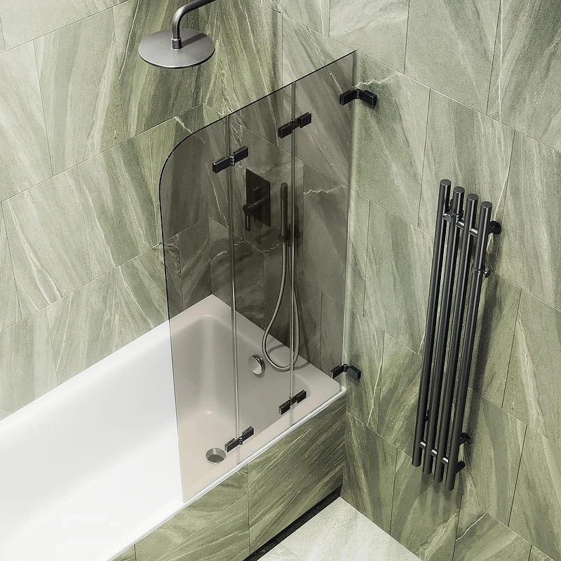 Шторка для ванны Maybah Glass MGV-580-6 750х1400 складная 3 секции Черный стекло бронзовое