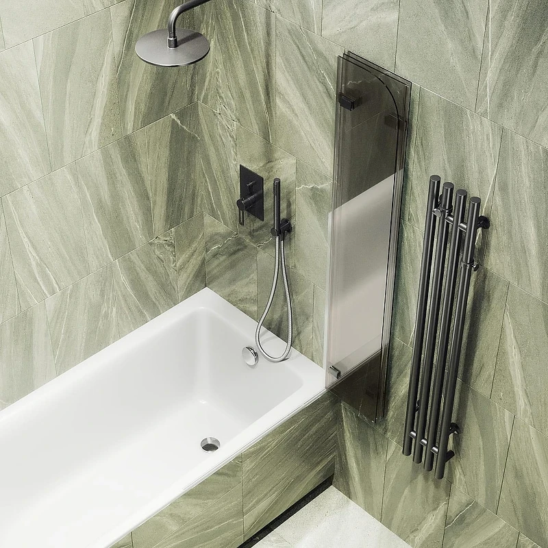 Шторка для ванны Maybah Glass MGV-580-6 750х1400 складная 3 секции Черный стекло бронзовое