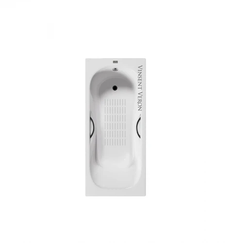 Чугунная ванна Vinsent Veron Aura 170x70 VAU1707042H/VH0015BL-AS цвет Белый с дугообразными черными матовыми ручками и антискользящим покрытием