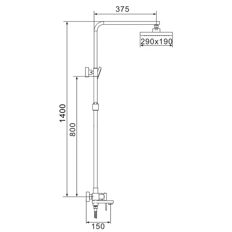 Душевая система Rose R28H R2836H Черная матовая