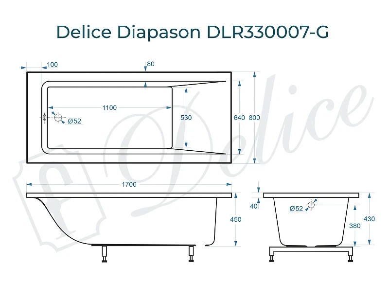 Ванна из искусственного камня Delice Diapason 170х80 DLR330007-G цвет Белый