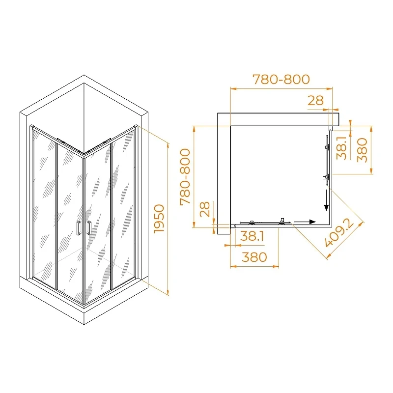 Душевой уголок RGW Passage PA-39B 80x80 03083988-14 профиль Черный стекло прозрачное