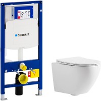 Комплект унитаза CeramaLux 2197 с инсталляцией Geberit Duofix Sigma UP320 111.300.00.5 с сиденьем Микролифт фаянс подвесной