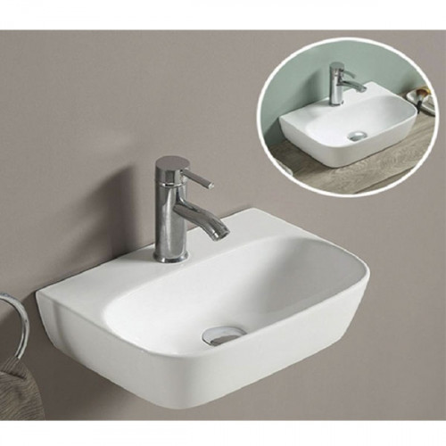 Раковина CeramaLux 43 78401 Белая фаянс подвесная, накладная