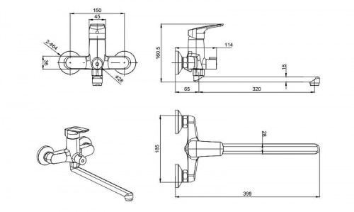Смеситель для ванны Aquatek Вега AQ1042BGM универсальный цвет Оружейная сталь