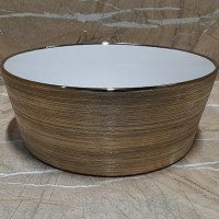 Раковина-чаша CeramaLux 37 C1055 Бело-золотая фаянс накладная