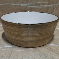 Раковина-чаша CeramaLux 37 C1055 Бело-золотая фаянс накладная