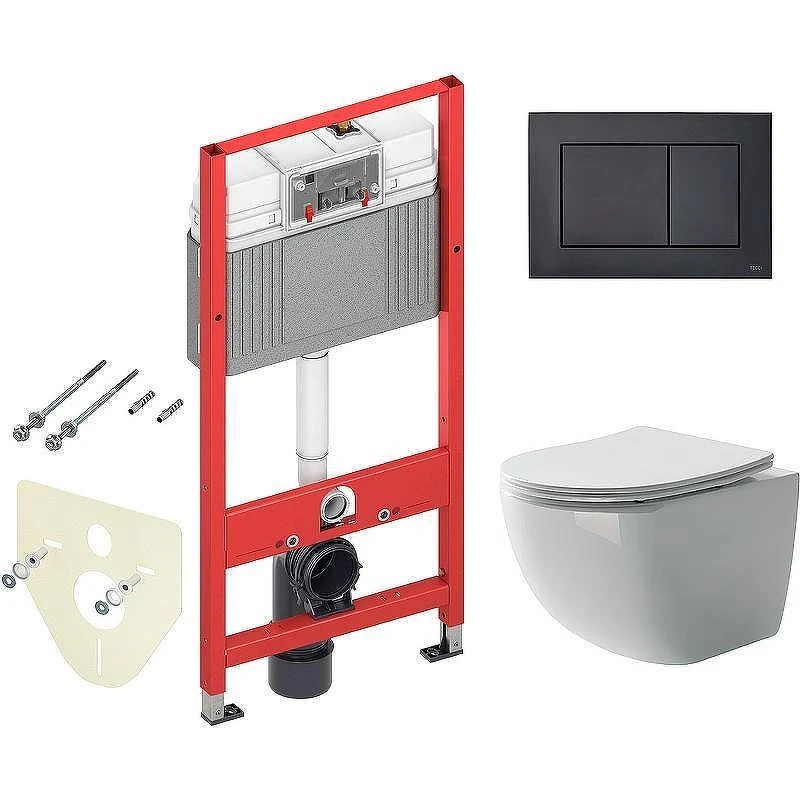 Унитаз с инсталляцией Ceramicanova Forma CN3009 + Tece Now 9400414 с сиденьем Микролифт и Черной матовой клавишей смыва