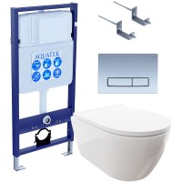 Комплект унитаза с инсталляцией Aquatek Set Aquatek Поларис-024 4в1 с сиденьем Микролифт и клавишей смыва Хром матовый фарфор подвесной