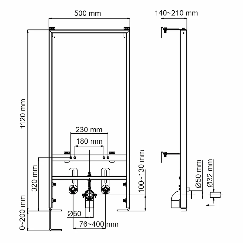 Инсталляция WasserKRAFT Aller 10BDT.020 для биде с крепежом нержавеющая сталь
