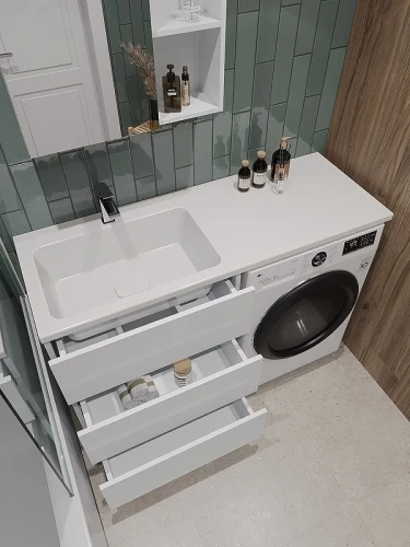 Тумба с раковиной Orange Sistema 130 L ST-70TUW+RAL Белая глянцевая МДФ / ЛДСП