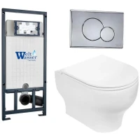 Комплект унитаза с инсталляцией WeltWasser MARBERG 507 + ERLENBACH 004 GL-WT + MAR 507 RD 10000006954 цвет Белый глянцевый с сиденьем Микролифт и клавишей смыва цвет Хром