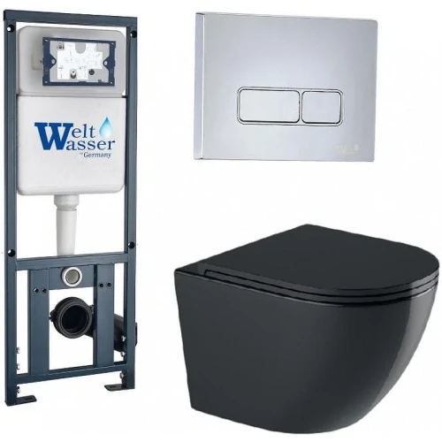 Комплект унитаза с инсталляцией WeltWasser MARBERG 410 + MERZBACH 041 XL MT-BL + MAR 410 SE 10000010956 цвет Черный матовый с сиденьем Микролифт и клавишей смыва цвет Хром
