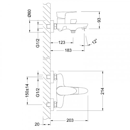 Смеситель для ванны Lemark Nero LM0214C Хром латунь на стену