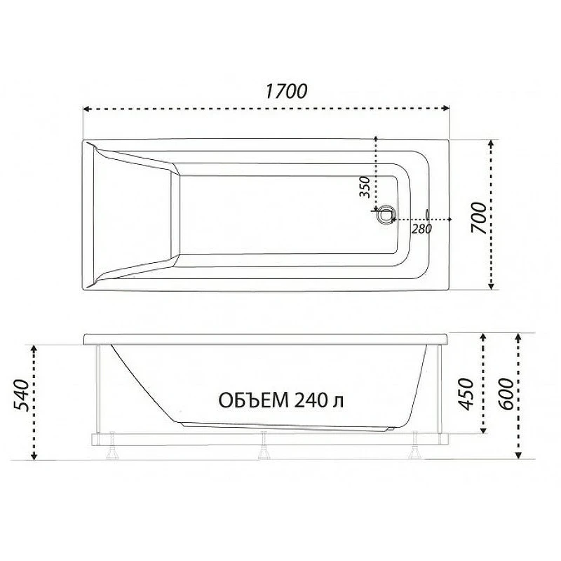 Акриловая ванна Triton 1ACReal Тори 170х70 Щ0000042932 без гидромассажа