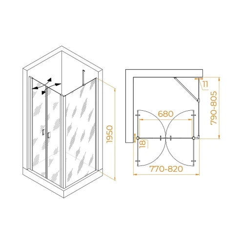Душевой уголок RGW Passage 80x80 060814488-14 профиль цвет Черный стекло прозрачное