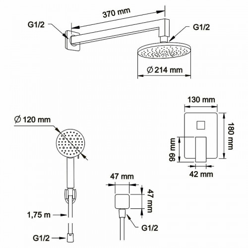 Душевая система Swedbe Platta 5554B Черная матовая латунь на стену