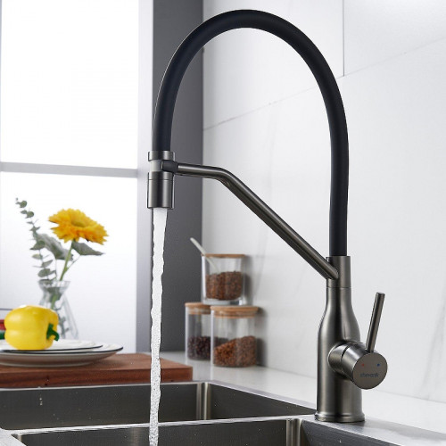 Смеситель для кухни Shevanik S343T-3 цвет Оружейная сталь Черный