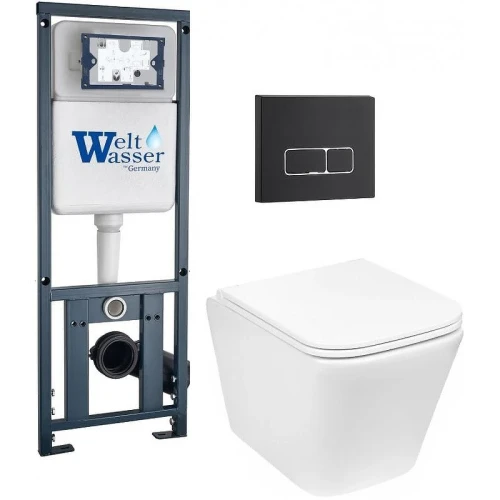 Комплект унитаза с инсталляцией WeltWasser MARBERG 410 + GELBACH 043 MT-WT + MAR 410 SE MT-BL 10000011916 цвет Черный матовый с сиденьем Микролифт и клавишей смыва цвет Черный матовый