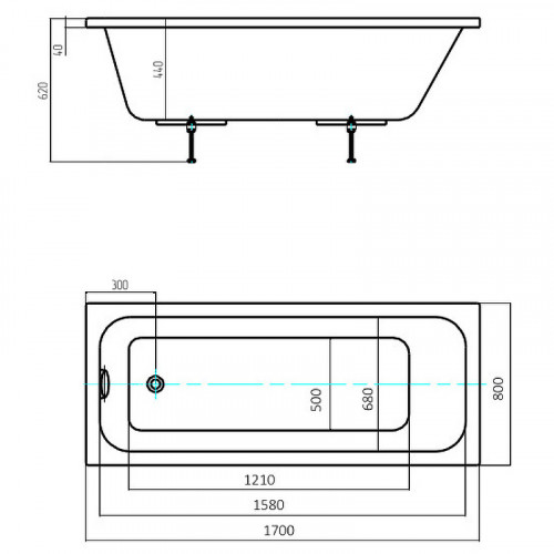 Акриловая ванна Aquatek Eco-friendly Мия 170x80 MIY170-0000032 без панелей, каркаса и слив-перелива