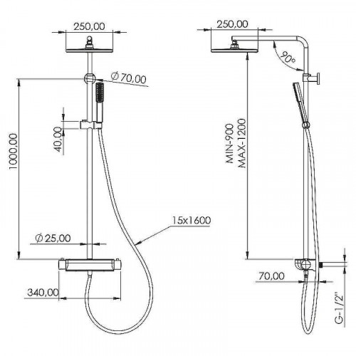 Душевая система Teska Mira DK2920C с термостатом Хром Белое стекло