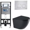 Комплект унитаза с инсталляцией WeltWasser AMBERG 506 + MERZBACH 043 GL-BL + AMBERG RD-MT CR 10000012188 цвет Черный глянцевый с сиденьем Микролифт и клавишей смыва цвет Хром матовый