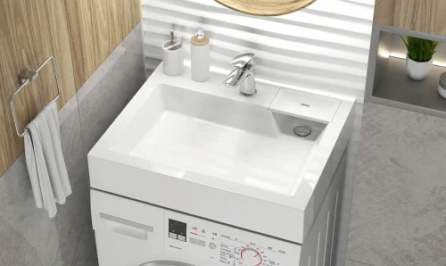 Раковина Azario Etna 60 CS00078303 на стиральную машину Белая искусственный камень (литьевой мрамор) подвесная, на стиральную машину