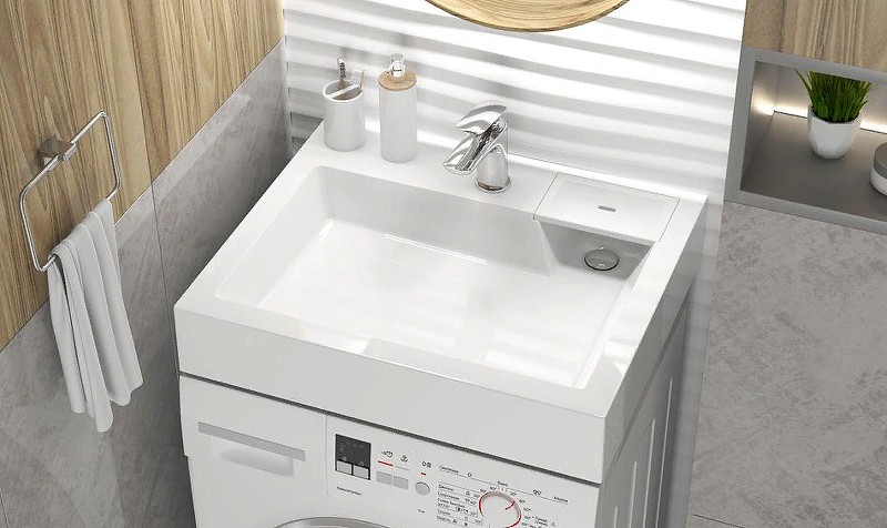 Раковина Azario Etna 60 CS00078303 на стиральную машину Белая искусственный камень (литьевой мрамор) подвесная, на стиральную машину